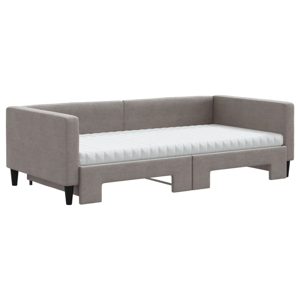 Lit de jour avec gigogne et matelas taupe 100x200 cm tissu - XIOS