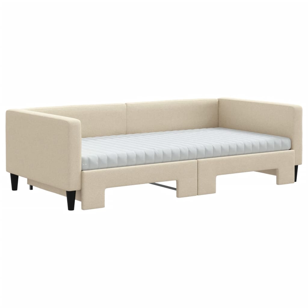 Lit de jour avec gigogne et matelas crème 100x200 cm tissu - XIOS