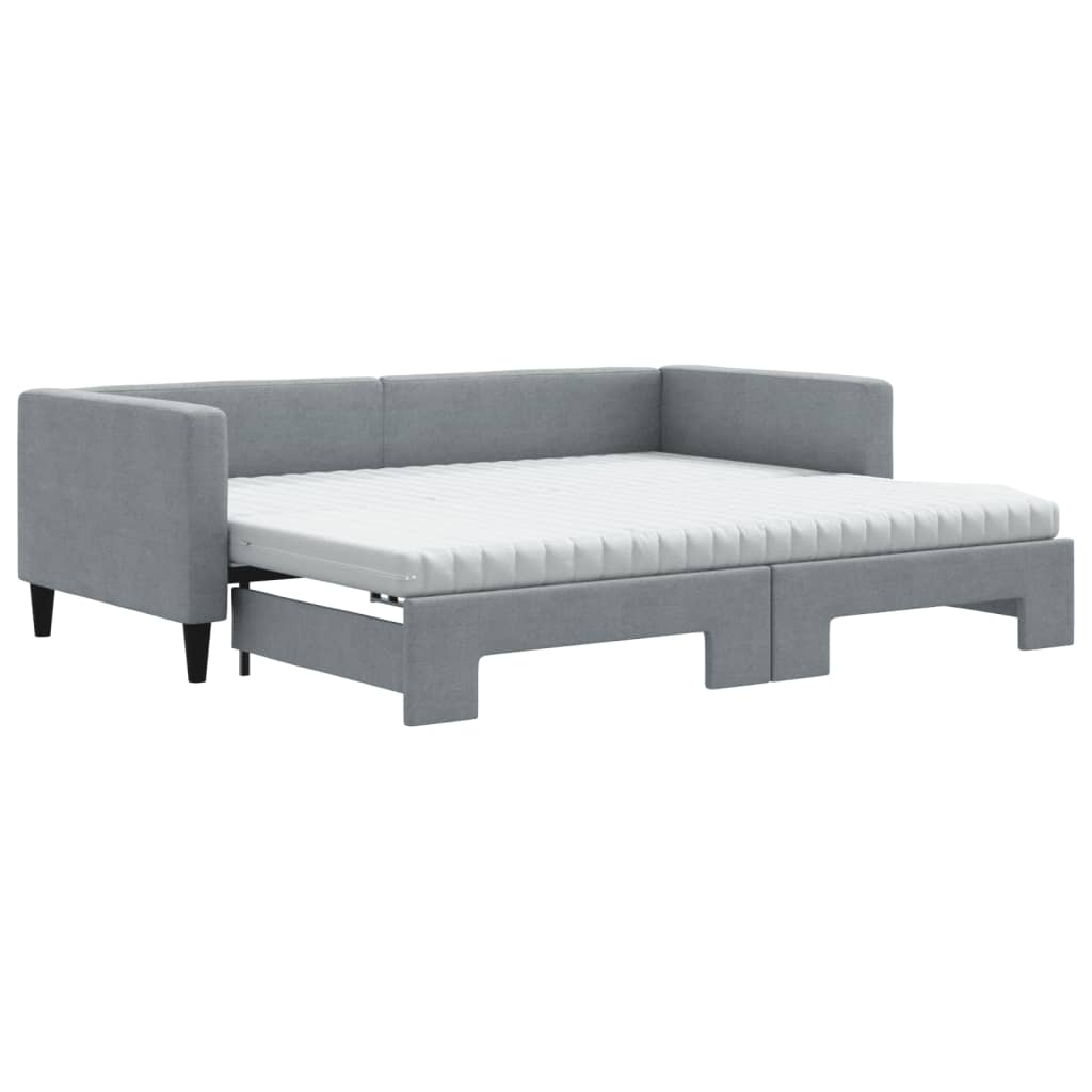 Lit de jour avec gigogne et matelas gris clair 90x190 cm tissu - XIOS