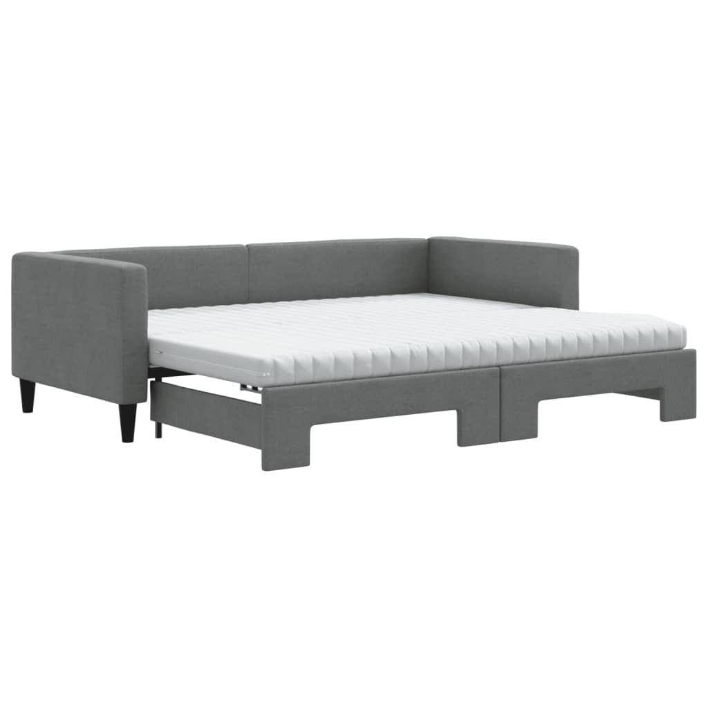 Lit de jour avec gigogne et matelas gris foncé 90x190 cm tissu - XIOS