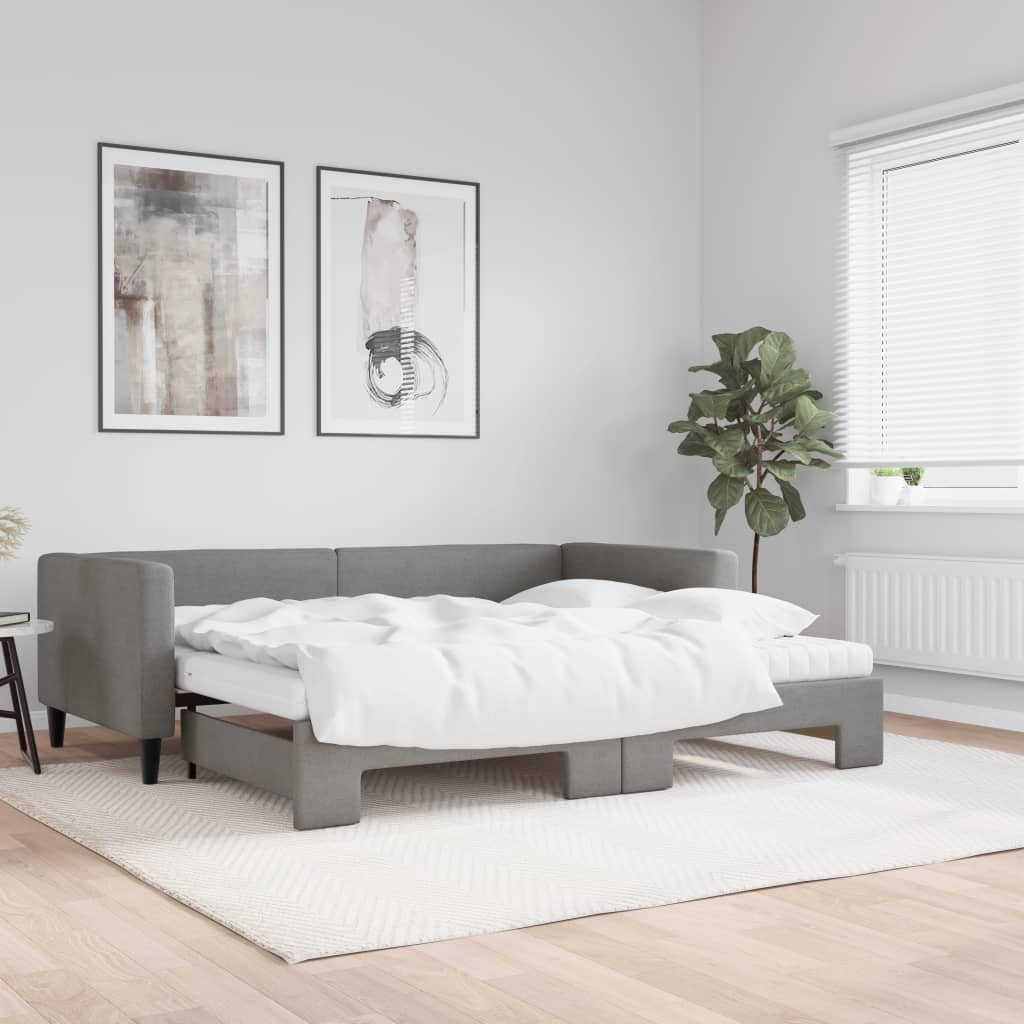 Lit de jour avec gigogne et matelas gris foncé 90x190 cm tissu - XIOS