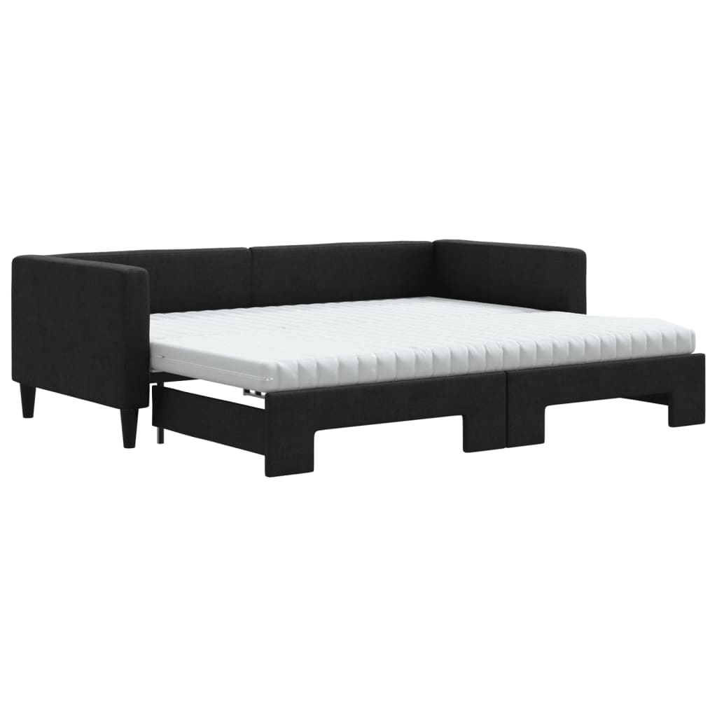 Lit de jour avec gigogne et matelas noir 90x190 cm tissu