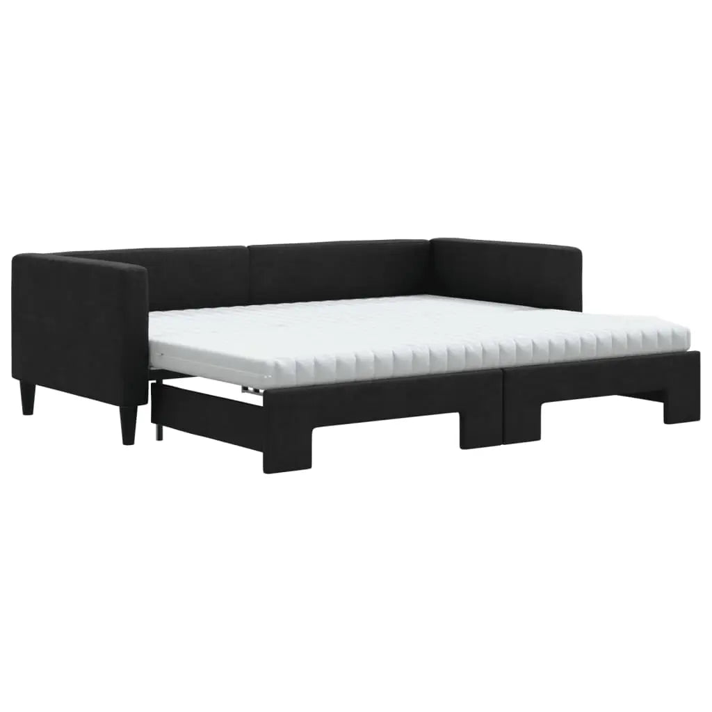 Lit de jour avec gigogne et matelas noir 90x190 cm tissu - XIOS