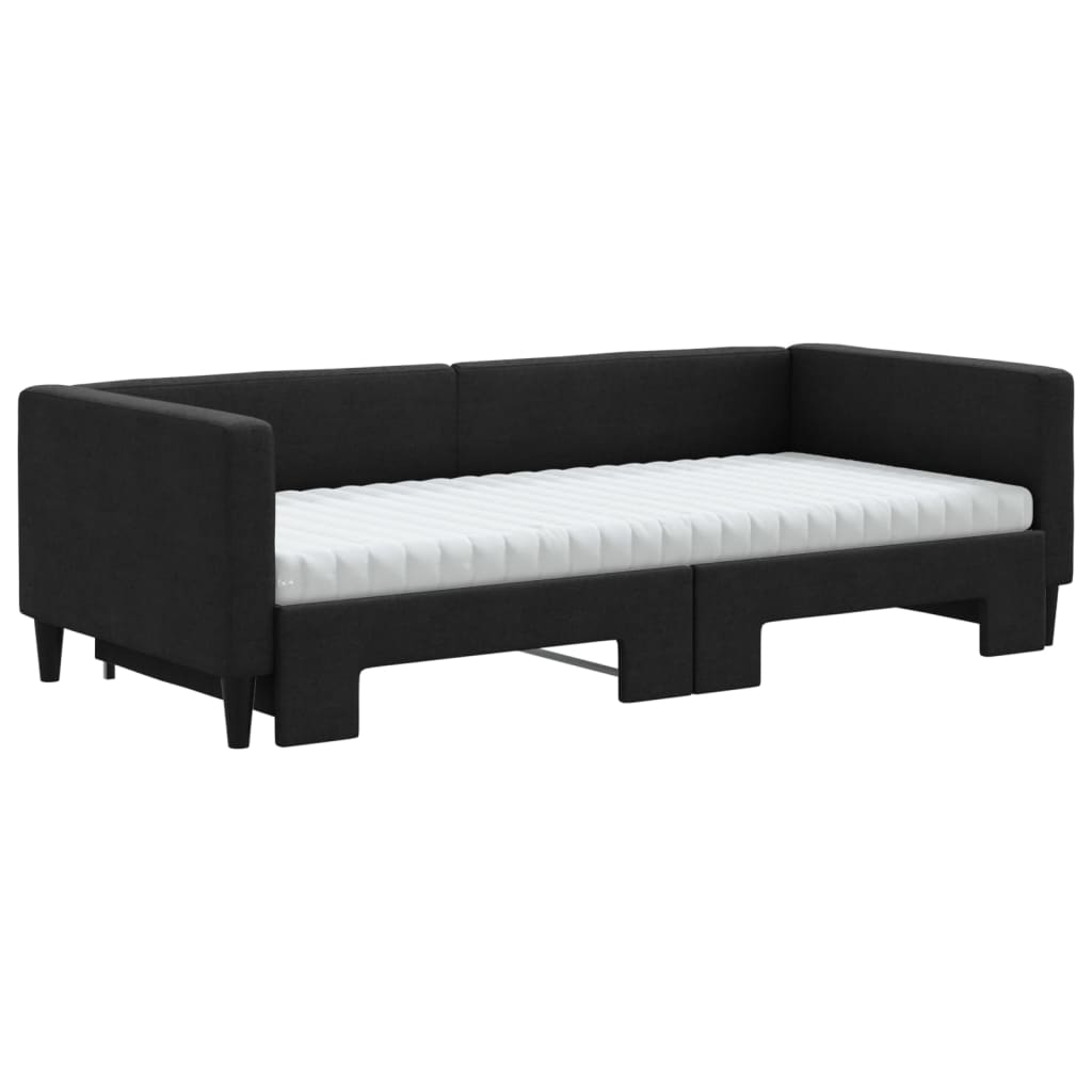 Lit de jour avec gigogne et matelas noir 90x190 cm tissu