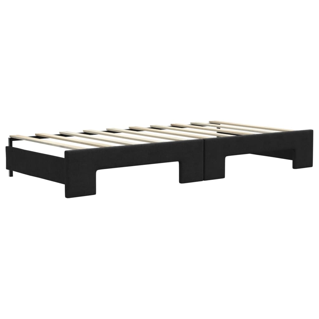 Lit de jour avec gigogne et matelas noir 90x190 cm tissu
