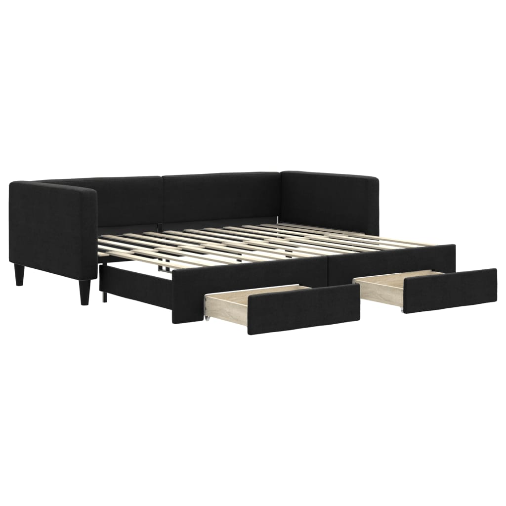 Lit de jour avec gigogne et tiroirs sans matelas noir 90x200 cm