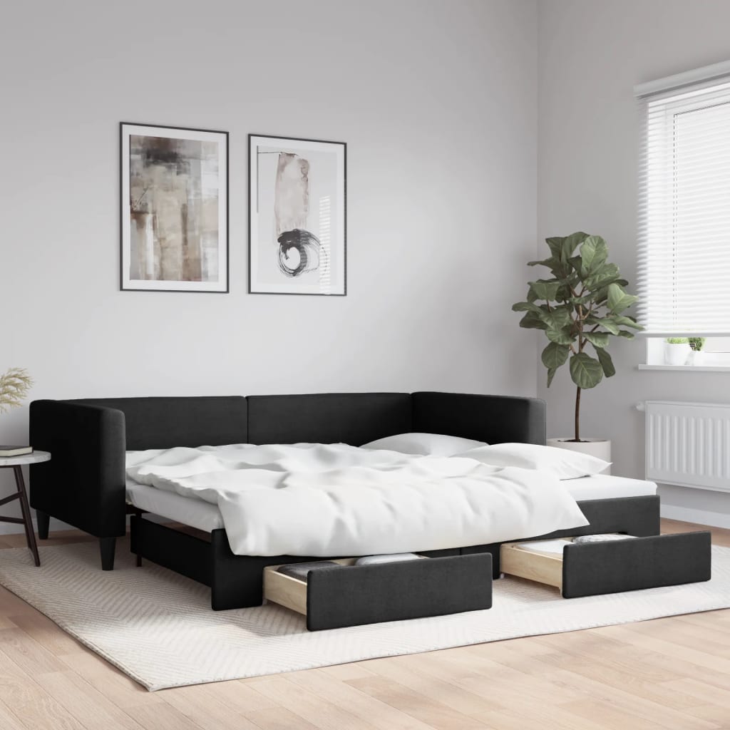 Lit de jour avec gigogne et tiroirs sans matelas noir 100x200cm - XIOS