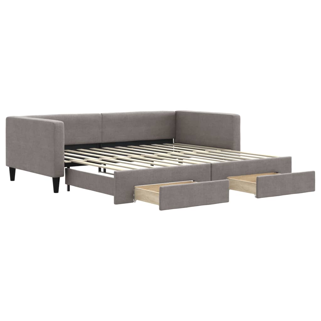 Lit de jour avec gigogne et tiroirs taupe 100x200 cm tissu - XIOS