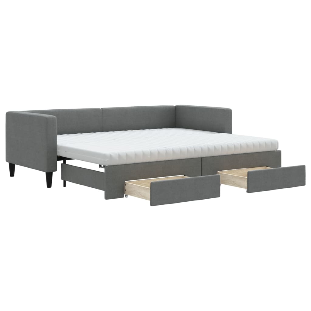 Lit de jour avec gigogne et tiroirs gris foncé 80x200 cm tissu - XIOS