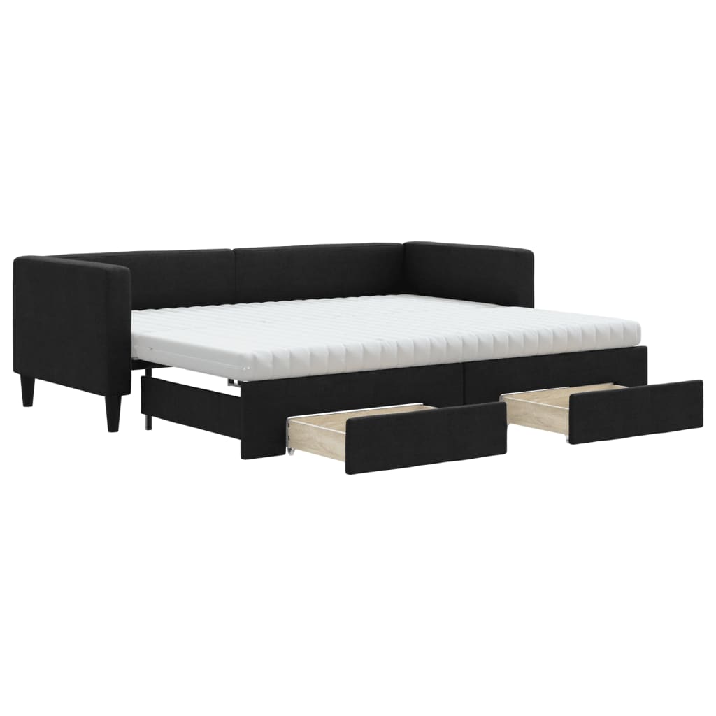Lit de jour avec gigogne et tiroirs noir 80x200 cm tissu - XIOS