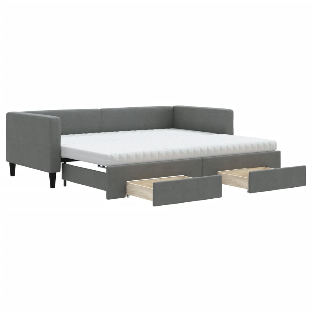 Lit de jour avec gigogne et tiroirs gris foncé 90x200 cm tissu - XIOS