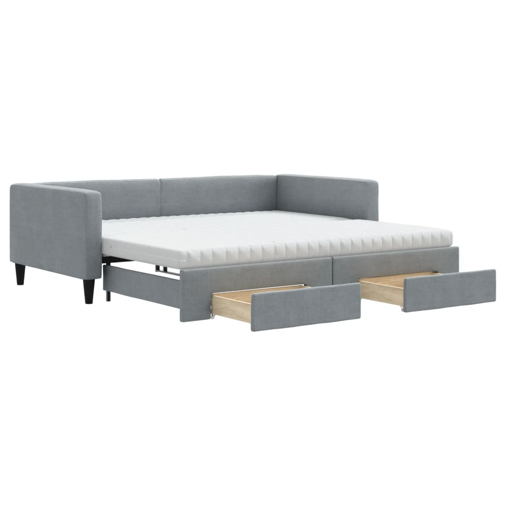 Lit de jour avec gigogne et tiroirs gris clair 100x200 cm tissu - XIOS