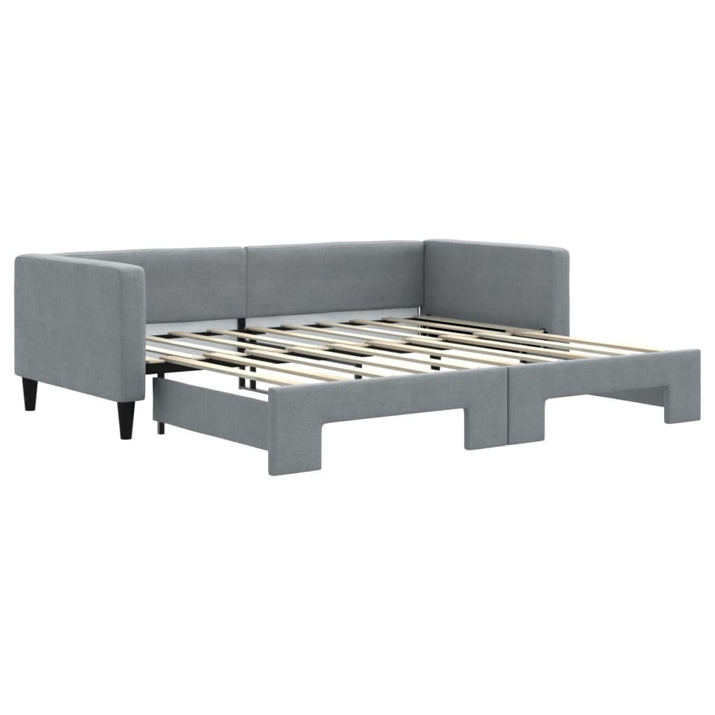 Lit de jour avec lit gigogne gris clair 100x190 cm tissu - XIOS