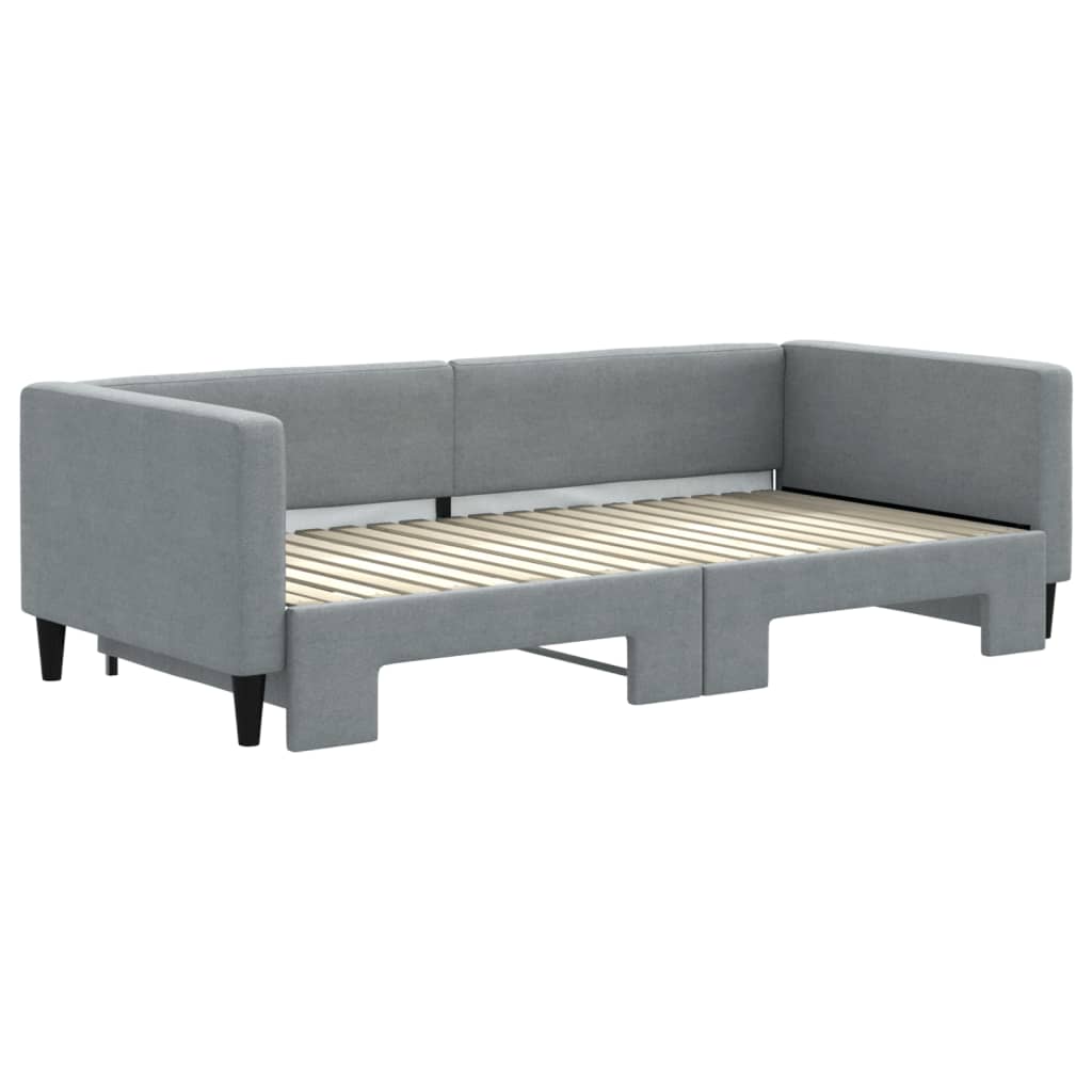 Lit de jour avec lit gigogne gris clair 100x190 cm tissu - XIOS