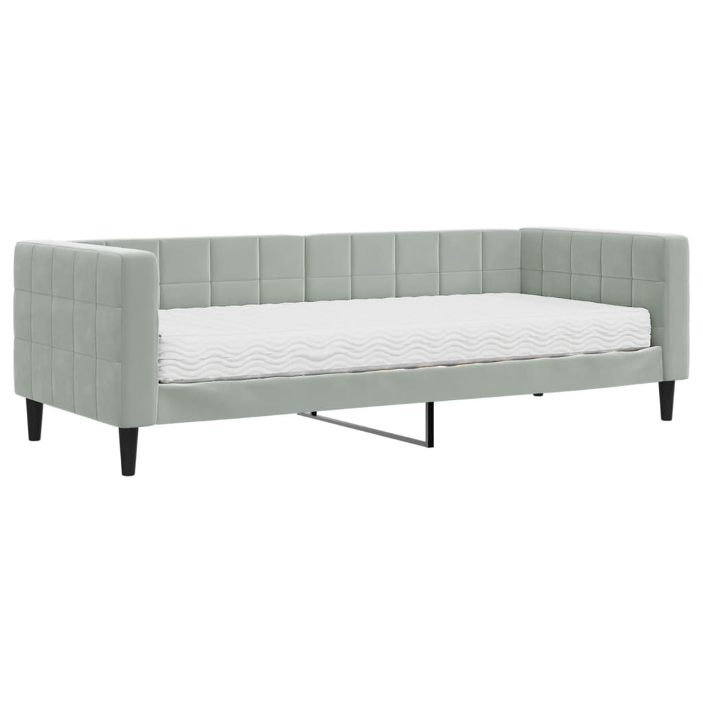 Lit de jour avec matelas gris clair 80x200 cm velours - XIOS