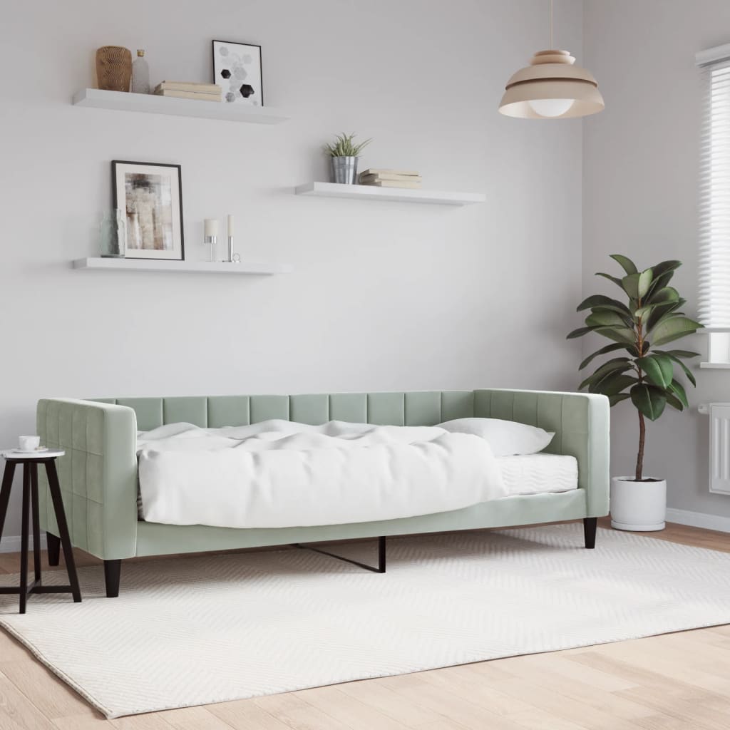 Lit de jour avec matelas gris clair 80x200 cm velours - XIOS