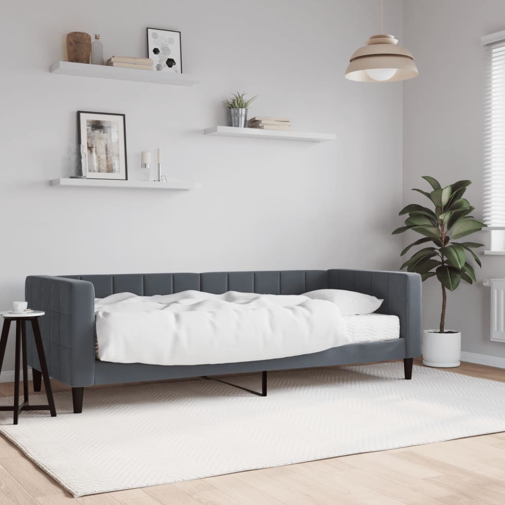 Lit de jour avec matelas gris foncé 80x200 cm velours - XIOS