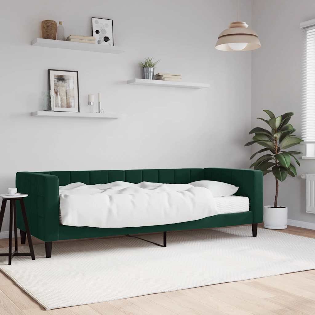 Lit de jour avec matelas vert foncé 80x200 cm velours - XIOS