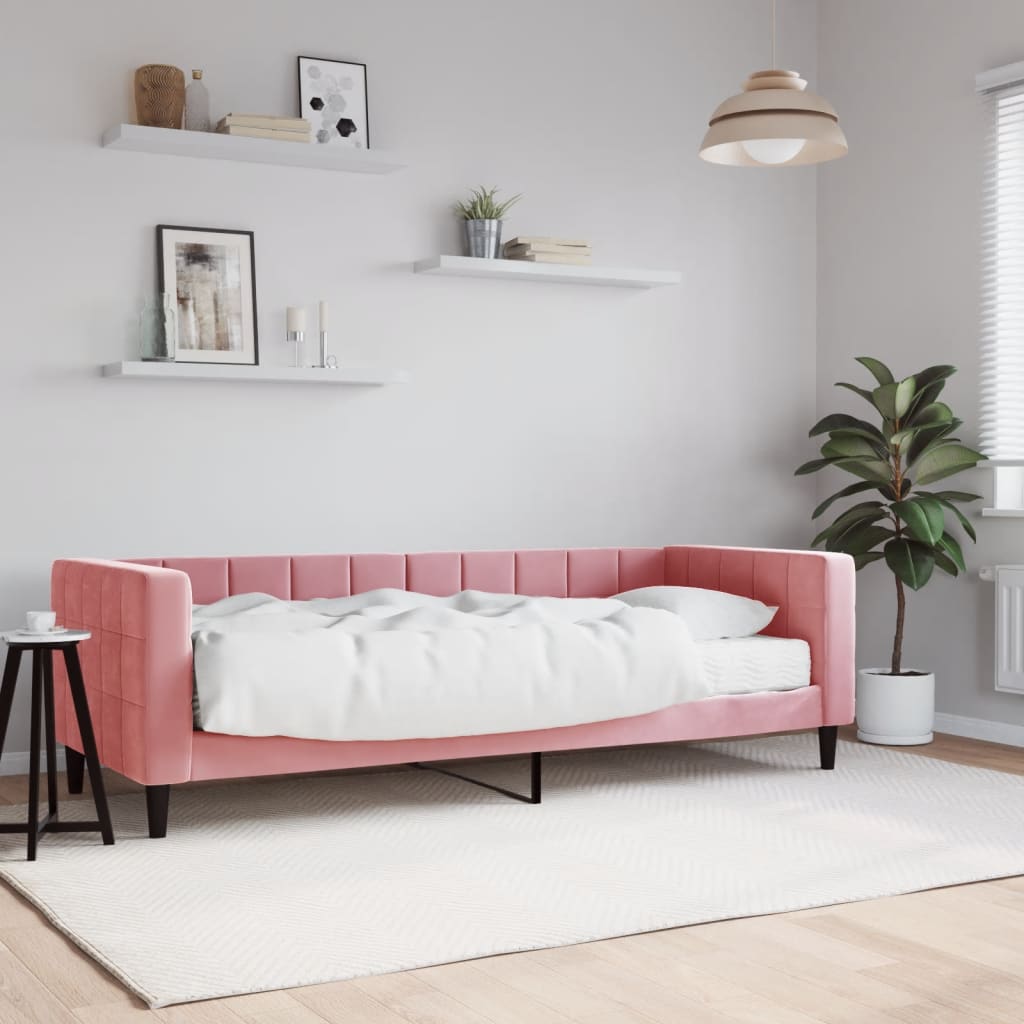 Lit de jour avec matelas rose 80x200 cm velours - XIOS