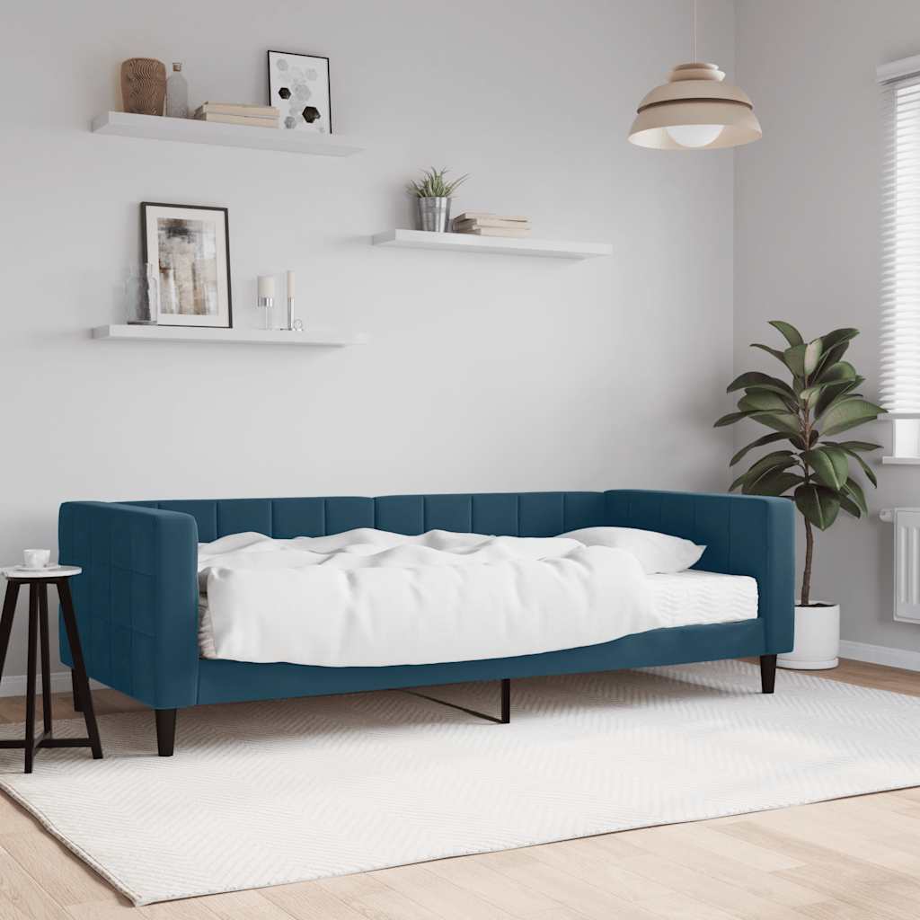 Lit de jour avec matelas bleu 90x200 cm velours - XIOS
