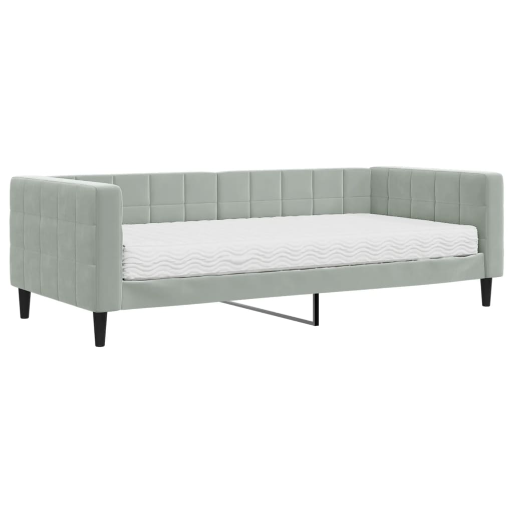 Lit de jour avec matelas gris clair 90x200 cm velours - XIOS