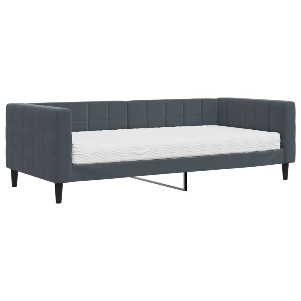 Lit de jour avec matelas gris foncé 90x200 cm velours - XIOS