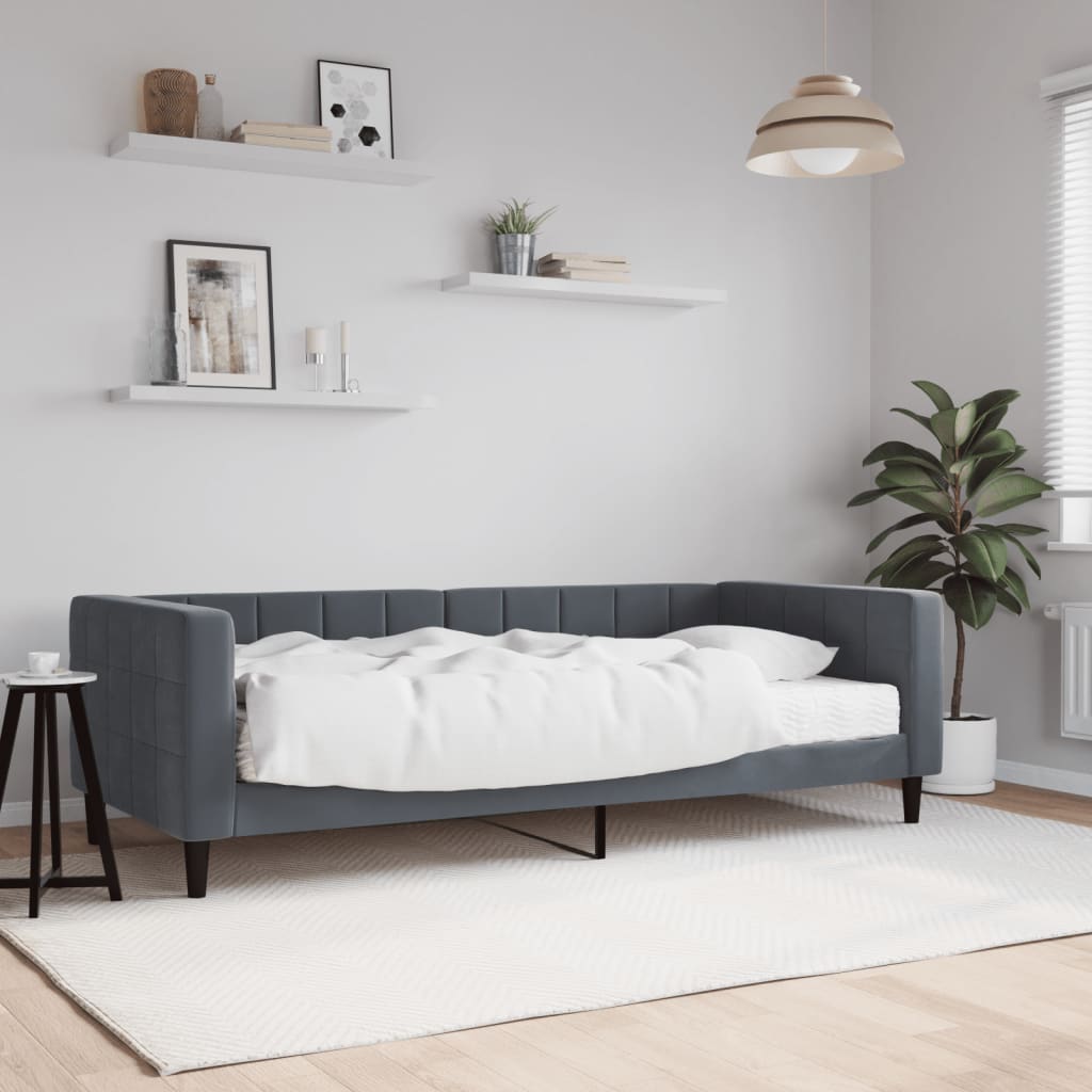 Lit de jour avec matelas gris foncé 90x200 cm velours - XIOS