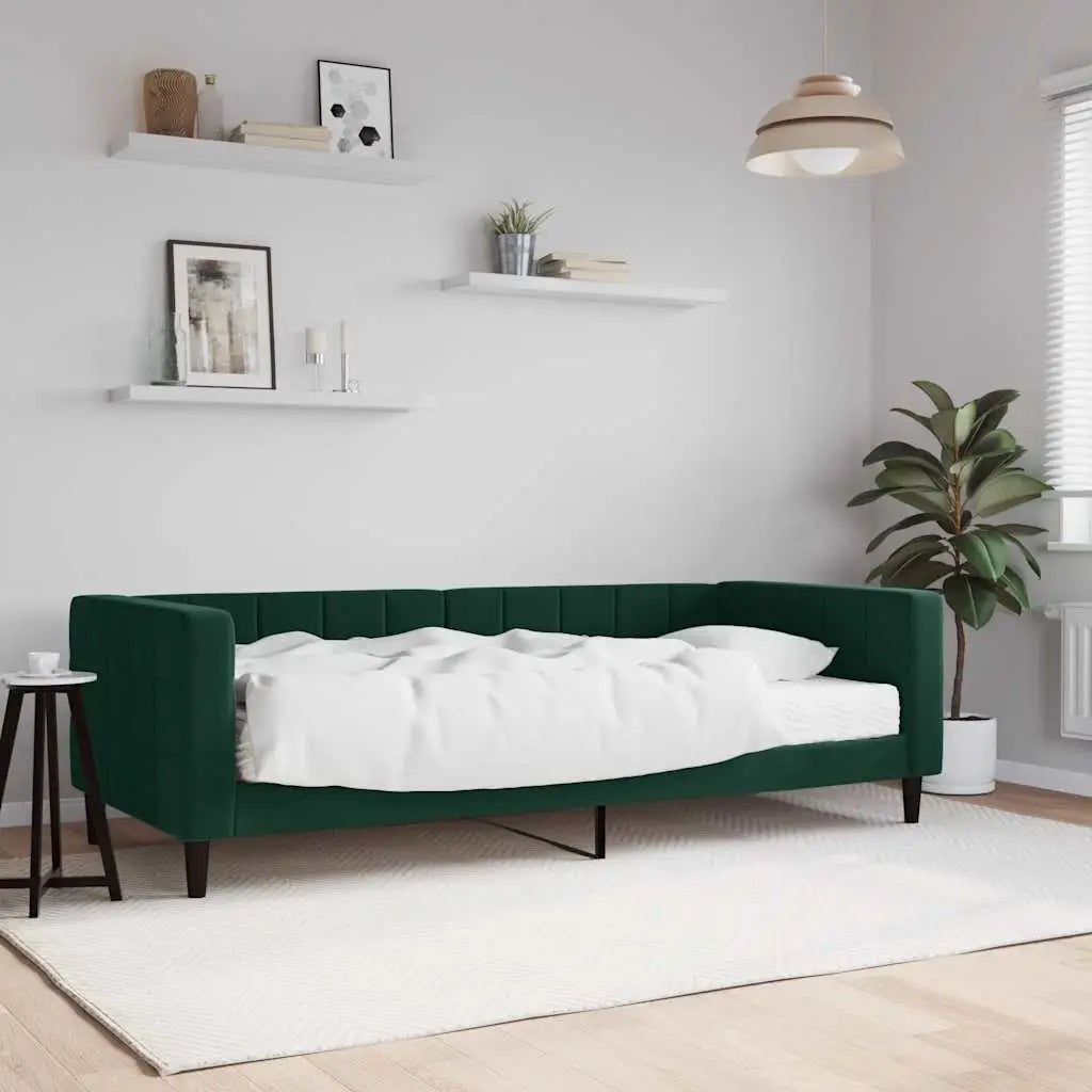 Lit de jour avec matelas vert foncé 90x200 cm velours - XIOS