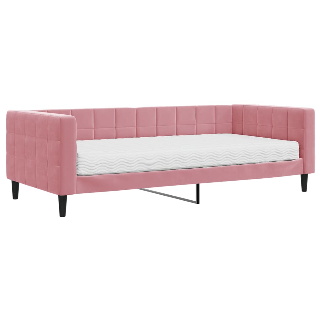 Lit de jour avec matelas rose 90x200 cm velours - XIOS