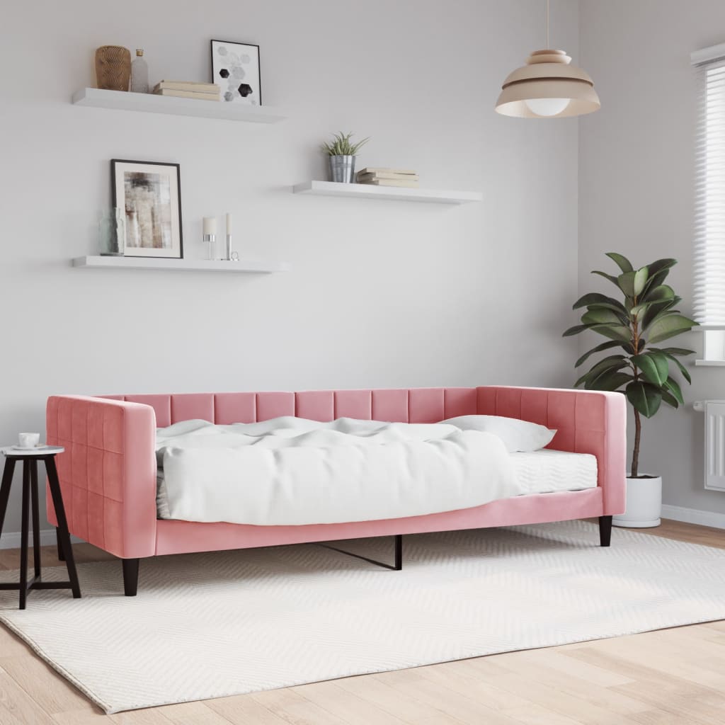 Lit de jour avec matelas rose 90x200 cm velours - XIOS
