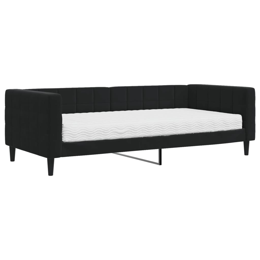 Lit de jour avec matelas noir 90x200 cm velours - XIOS