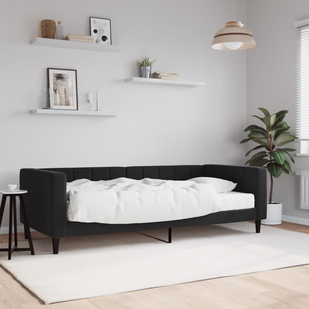 Lit de jour avec matelas noir 90x200 cm velours - XIOS
