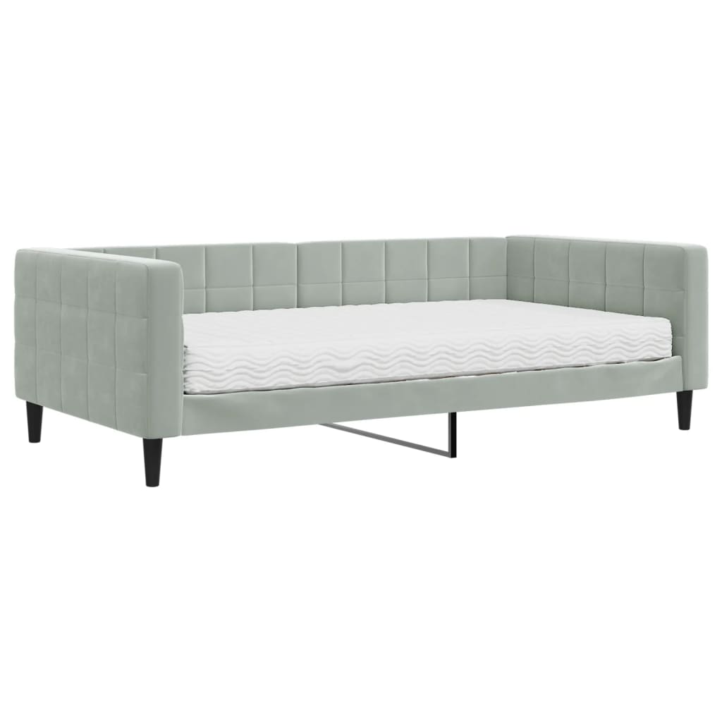 Lit de jour avec matelas gris clair 100x200 cm velours - XIOS