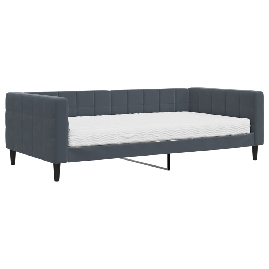 Lit de jour avec matelas gris foncé 100x200 cm velours - XIOS