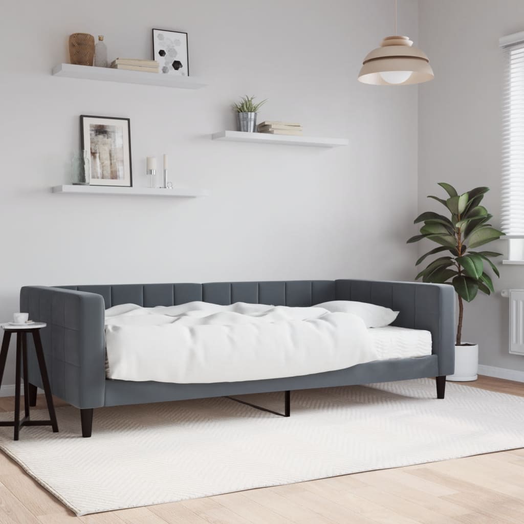Lit de jour avec matelas gris foncé 100x200 cm velours - XIOS
