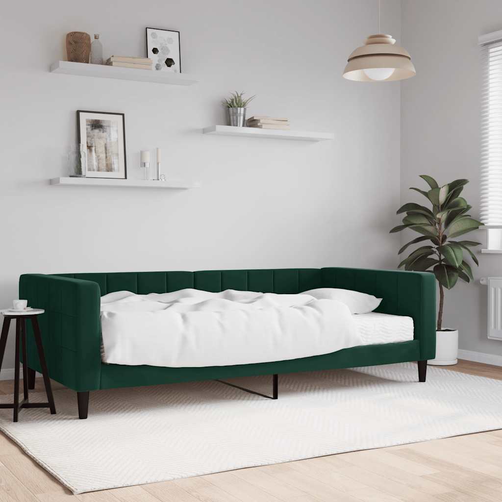 Lit de jour avec matelas vert foncé 100x200 cm velours - XIOS
