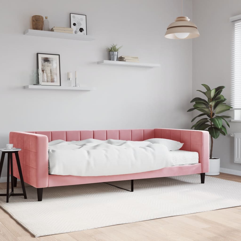 Lit de jour avec matelas rose 100x200 cm velours - XIOS