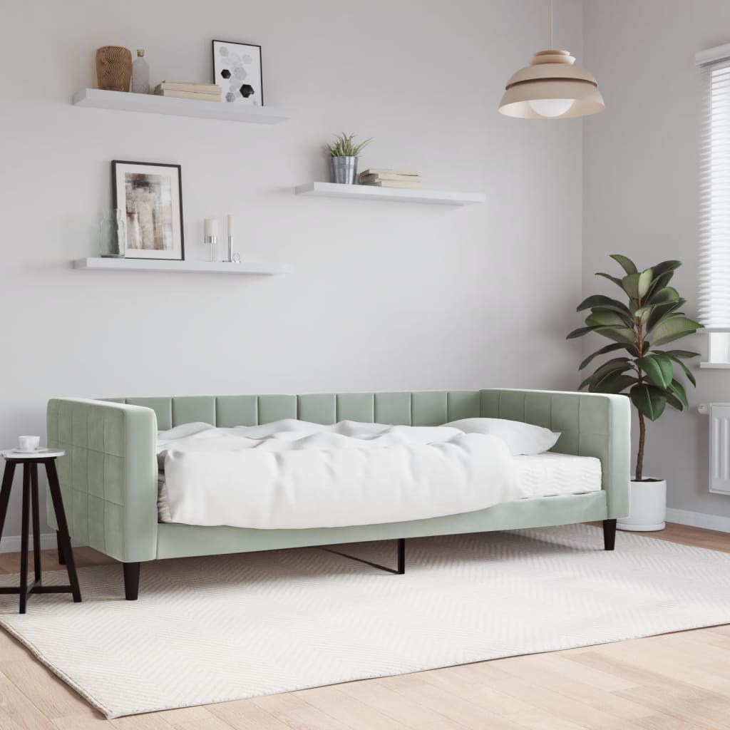 Lit de jour avec matelas gris clair 90x190 cm velours - XIOS