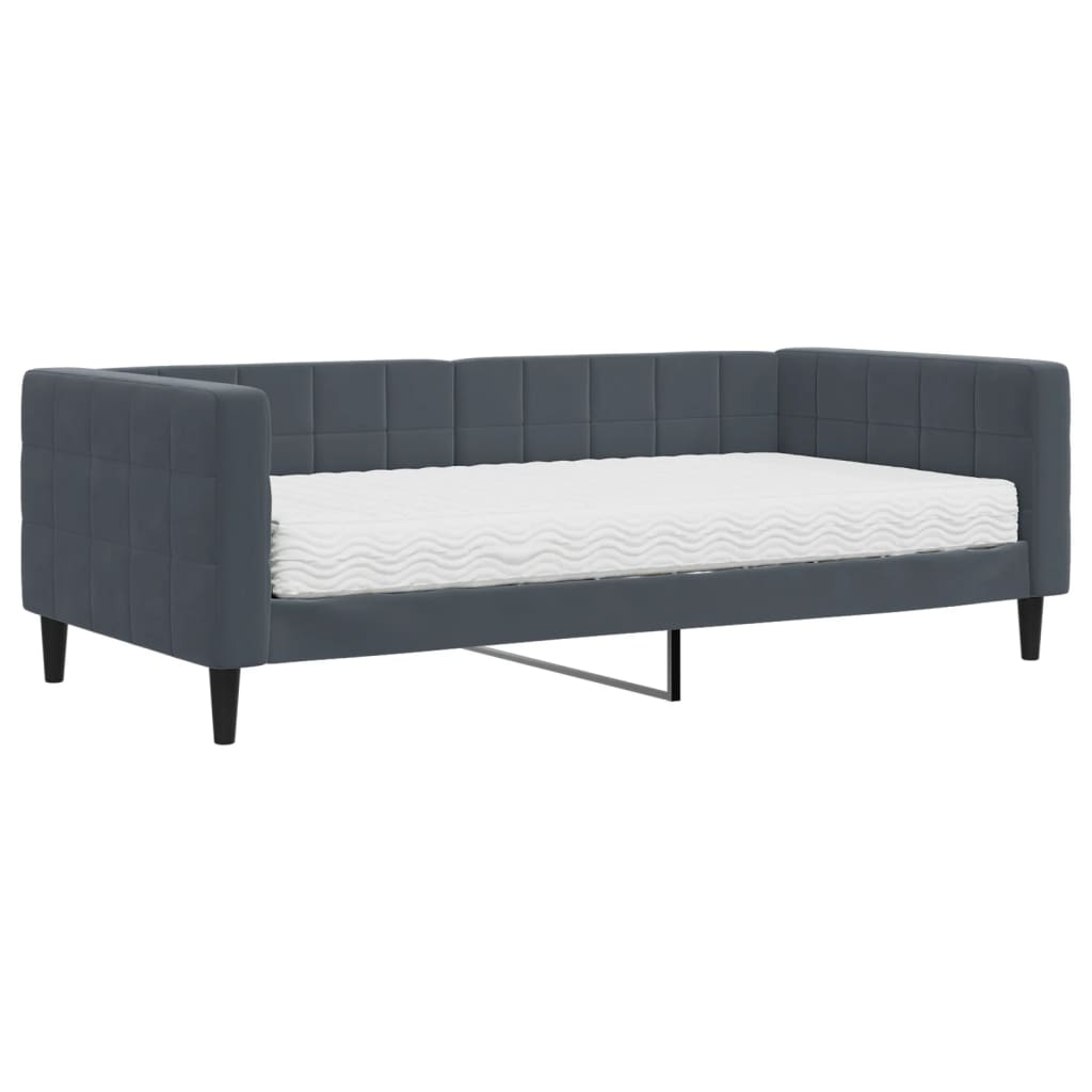 Lit de jour avec matelas gris foncé 90x190 cm velours
