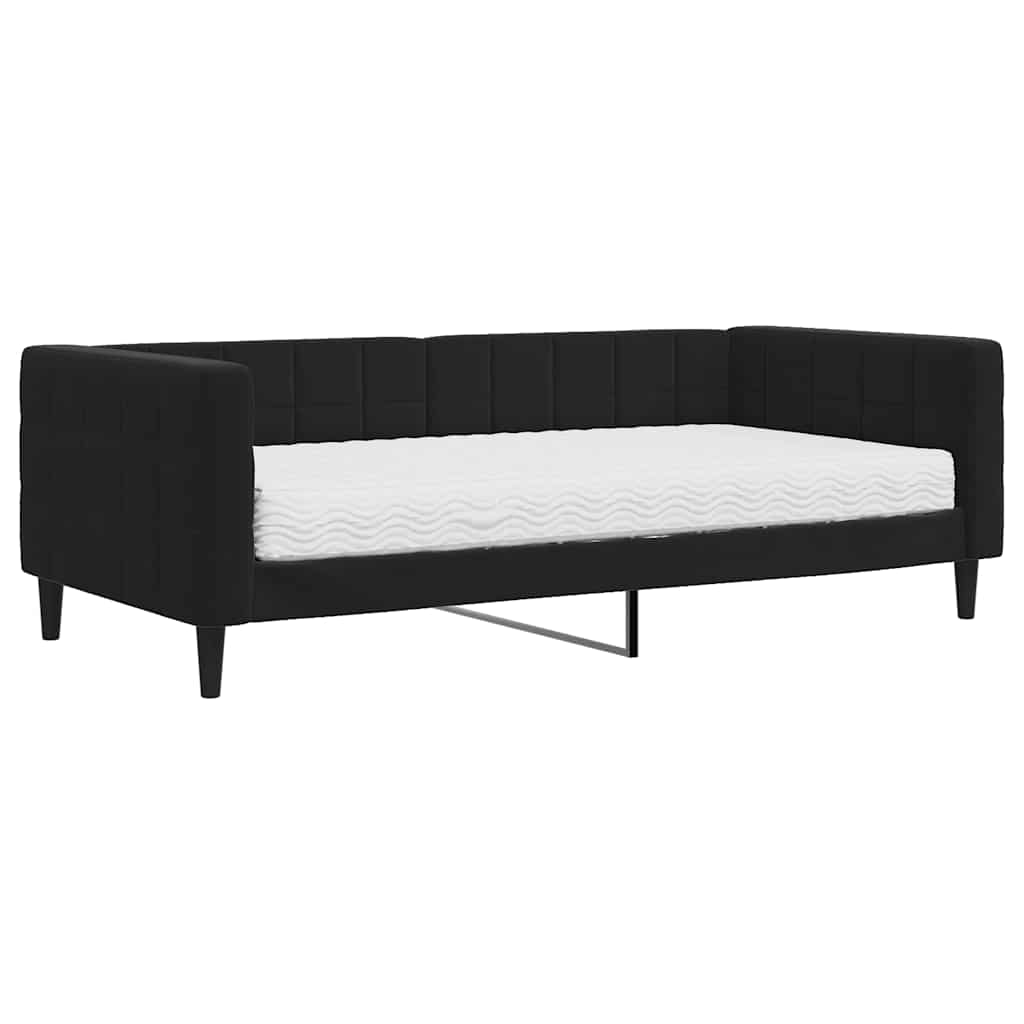 Lit de jour avec matelas noir 90x190 cm velours - XIOS