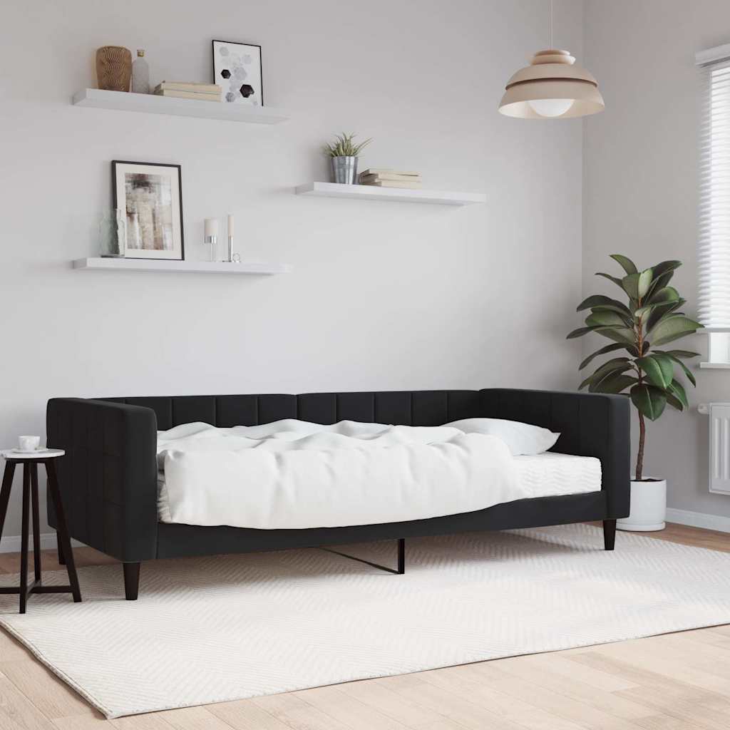 Lit de jour avec matelas noir 90x190 cm velours - XIOS
