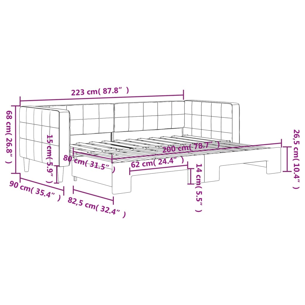 Lit de jour avec gigogne sans matelas gris foncé 80x200 cm - XIOS