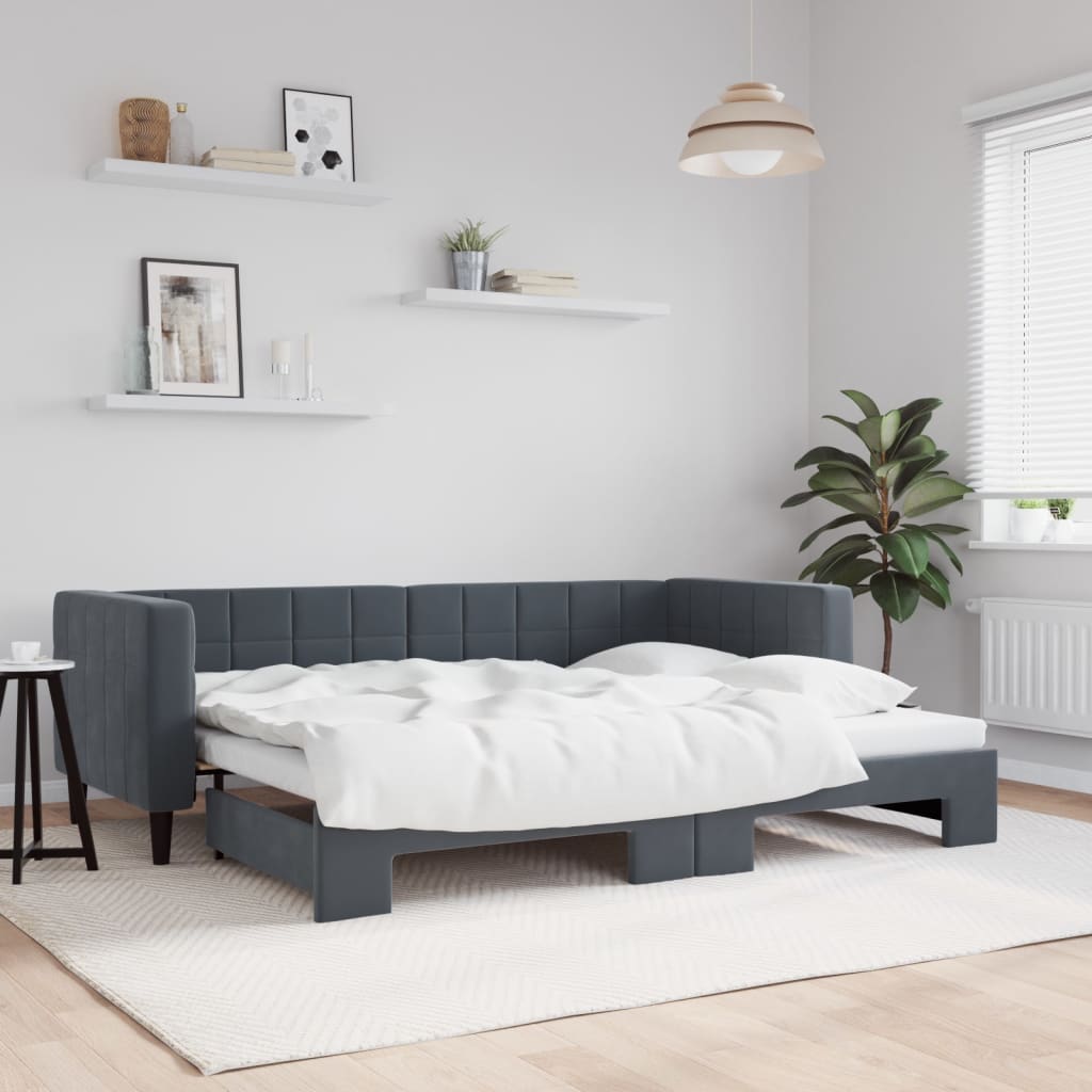 Lit de jour avec gigogne sans matelas gris foncé 80x200 cm - XIOS