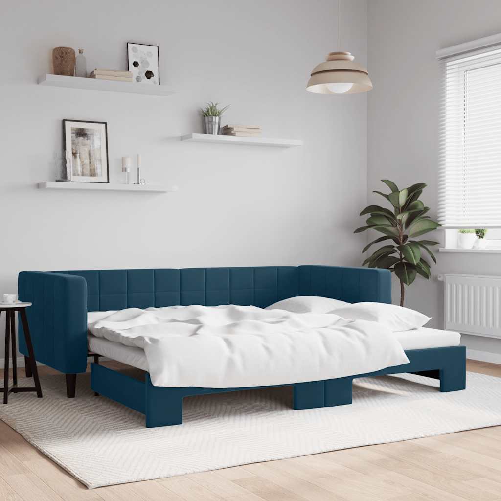 Lit de jour avec gigogne sans matelas bleu 90x200 cm