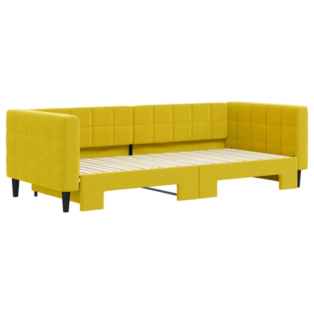 Lit de jour avec lit gigogne jaune 90x200 cm velours - XIOS