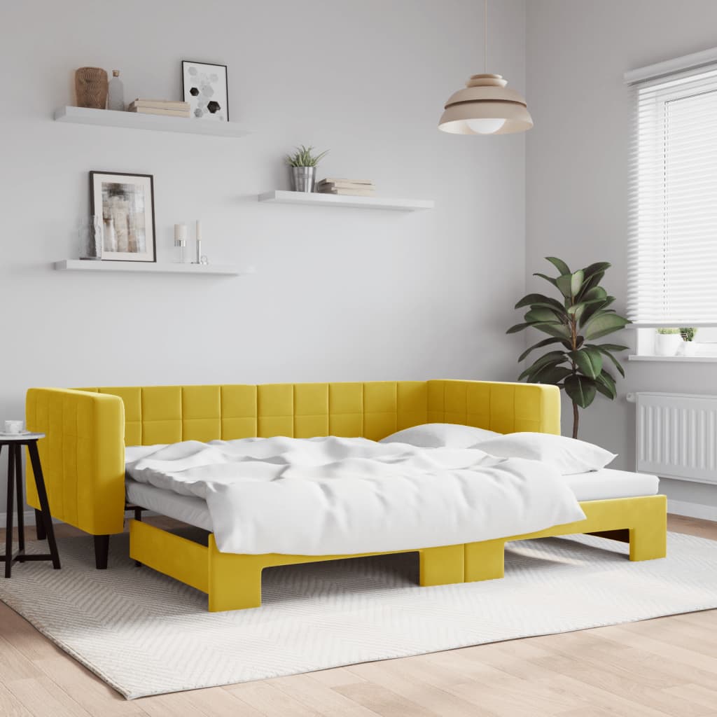 Lit de jour avec lit gigogne jaune 90x200 cm velours - XIOS