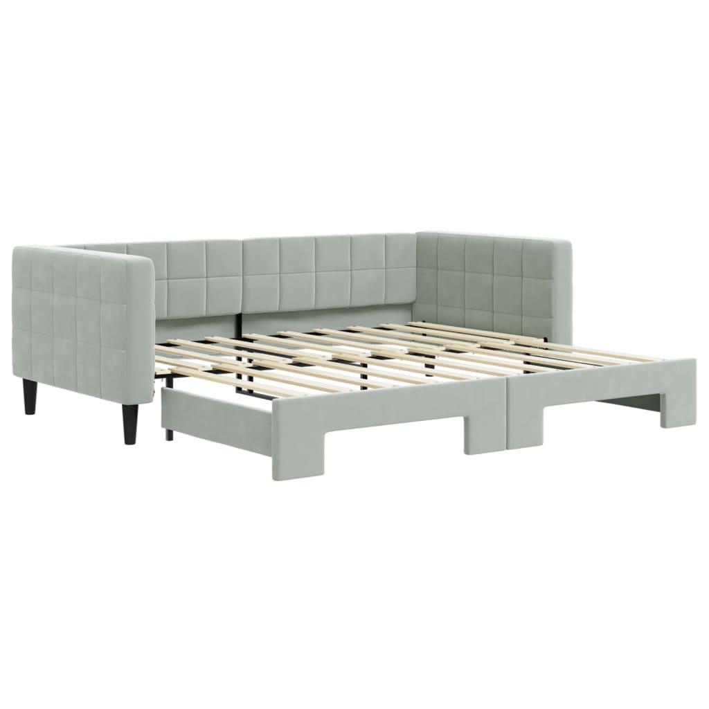 Lit de jour avec lit gigogne gris clair 90x190 cm velours