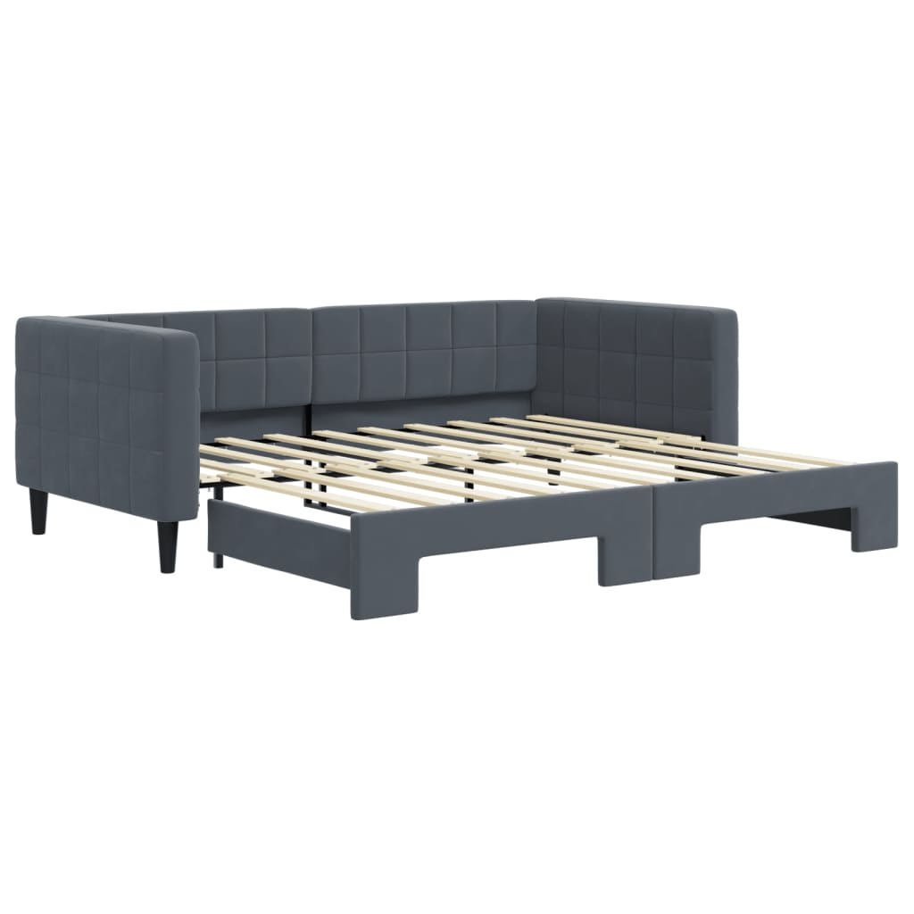 Lit de jour avec gigogne sans matelas gris foncé 90x190 cm