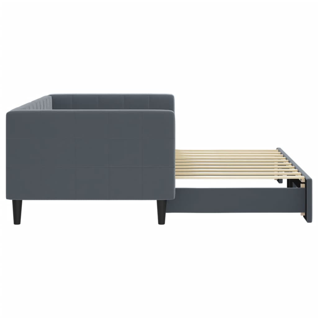 Lit de jour avec gigogne sans matelas gris foncé 90x190 cm