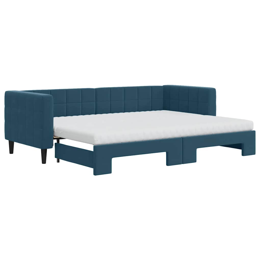 Lit de jour avec lit gigogne et matelas bleu 80x200 cm velours